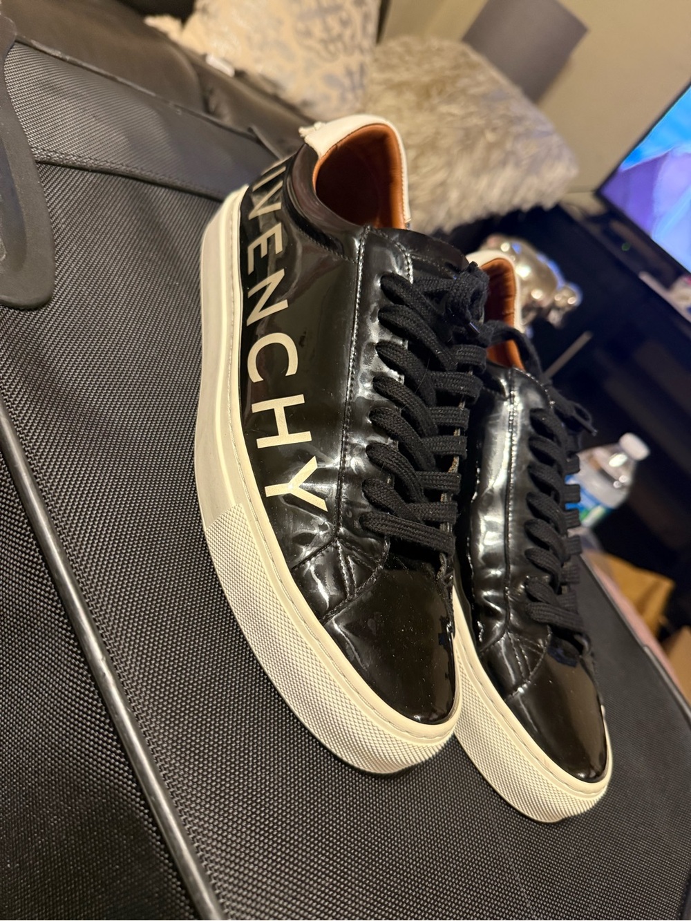 Givenchy Black Patent Leather Low-Top Sneakers with White Sole